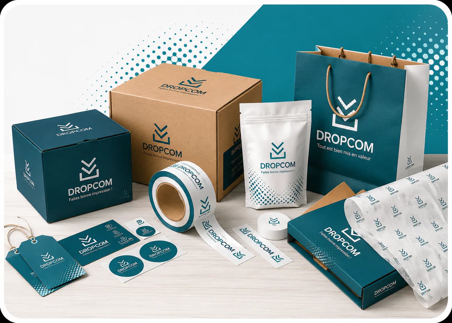 Boîtes, sacs, rubans et papiers de soie personnalisés Dropcom