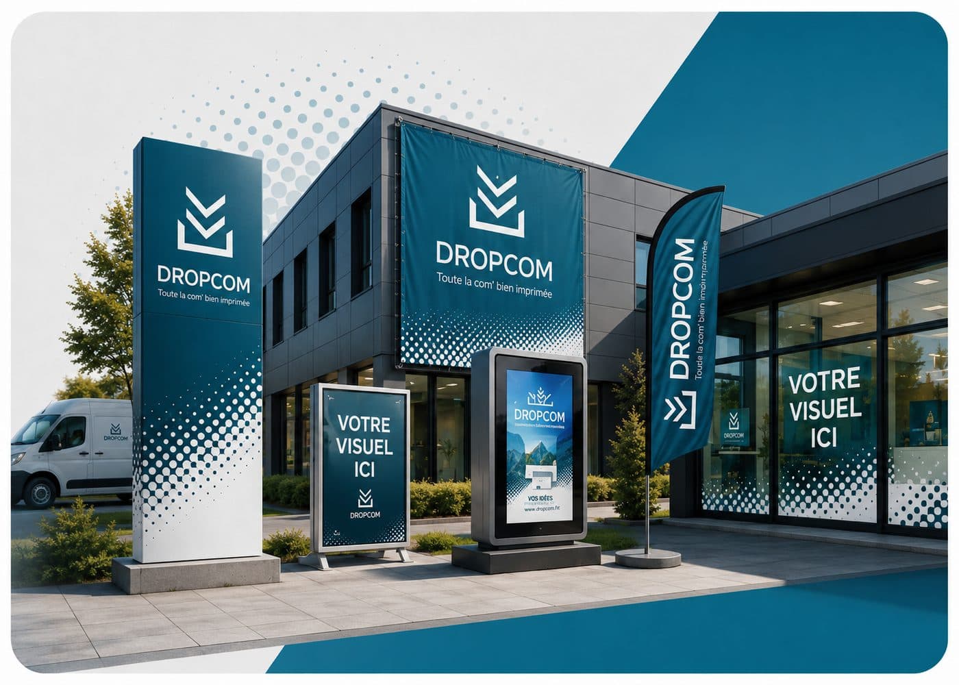 Panneaux, totems et supports grand format Dropcom
